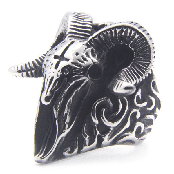 Stainless Steel Women Mens Fashion Horn Goat Cross Skull Ring