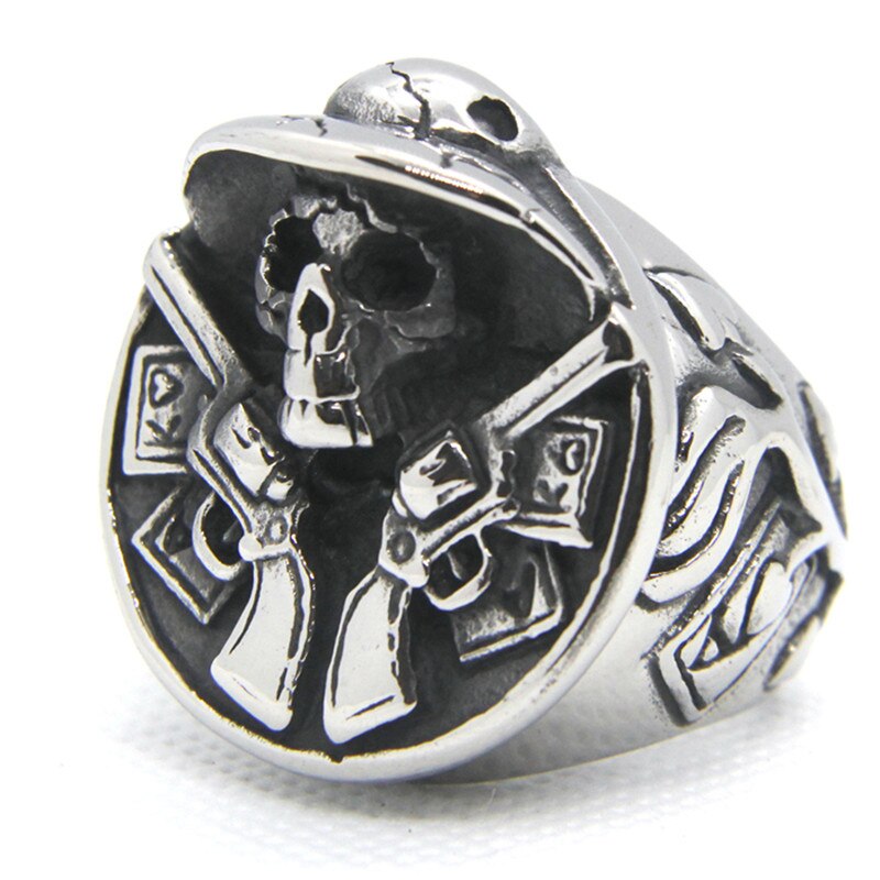 Stainless Steel Fashion Double Guns Big Man Ring