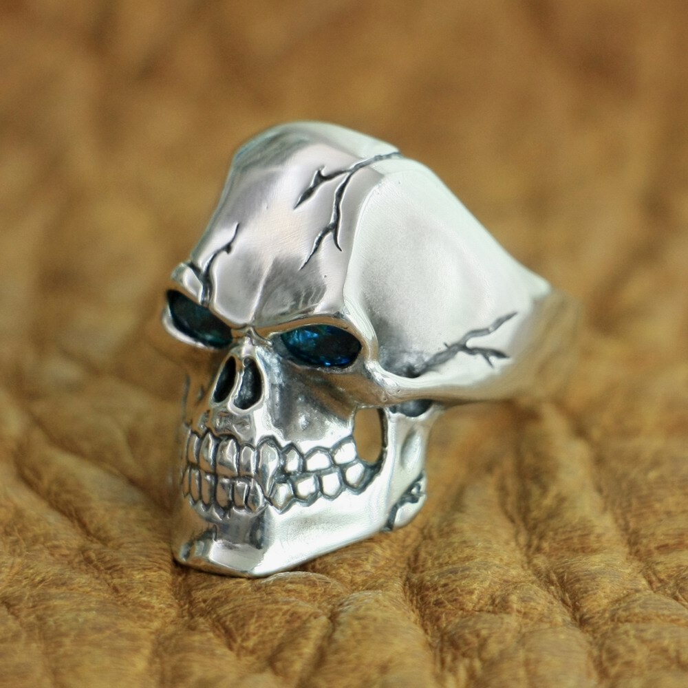 Sterling Silver CZ Eyes Skull Ring Mens Biker