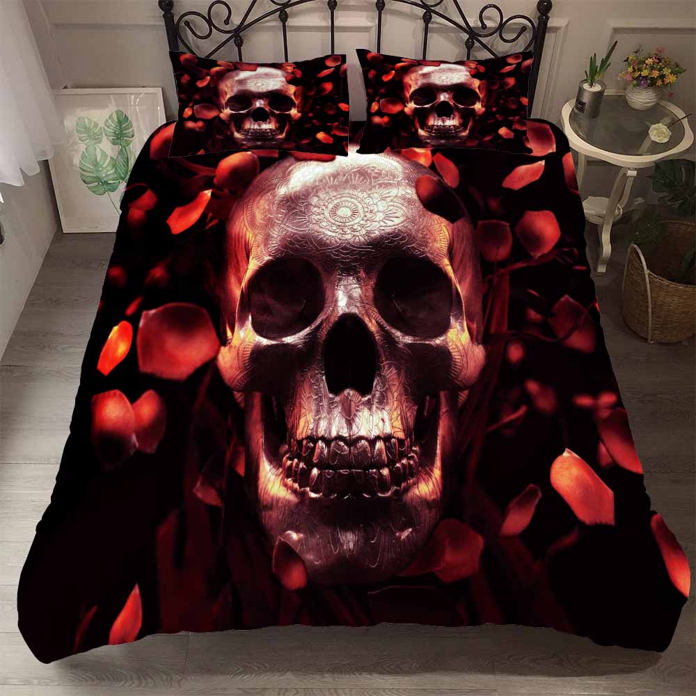 YI CHU XIN sugar Skull Bedding Set Duvet Cover Blue Fire Bedclothes 3pcs
