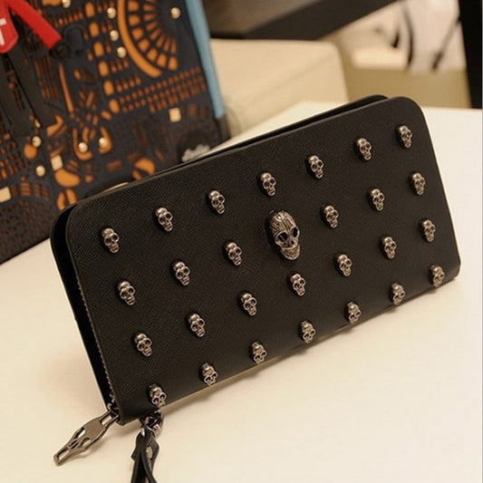 Man leather bag High Quality Skull Wallet Personality Clutch Bags