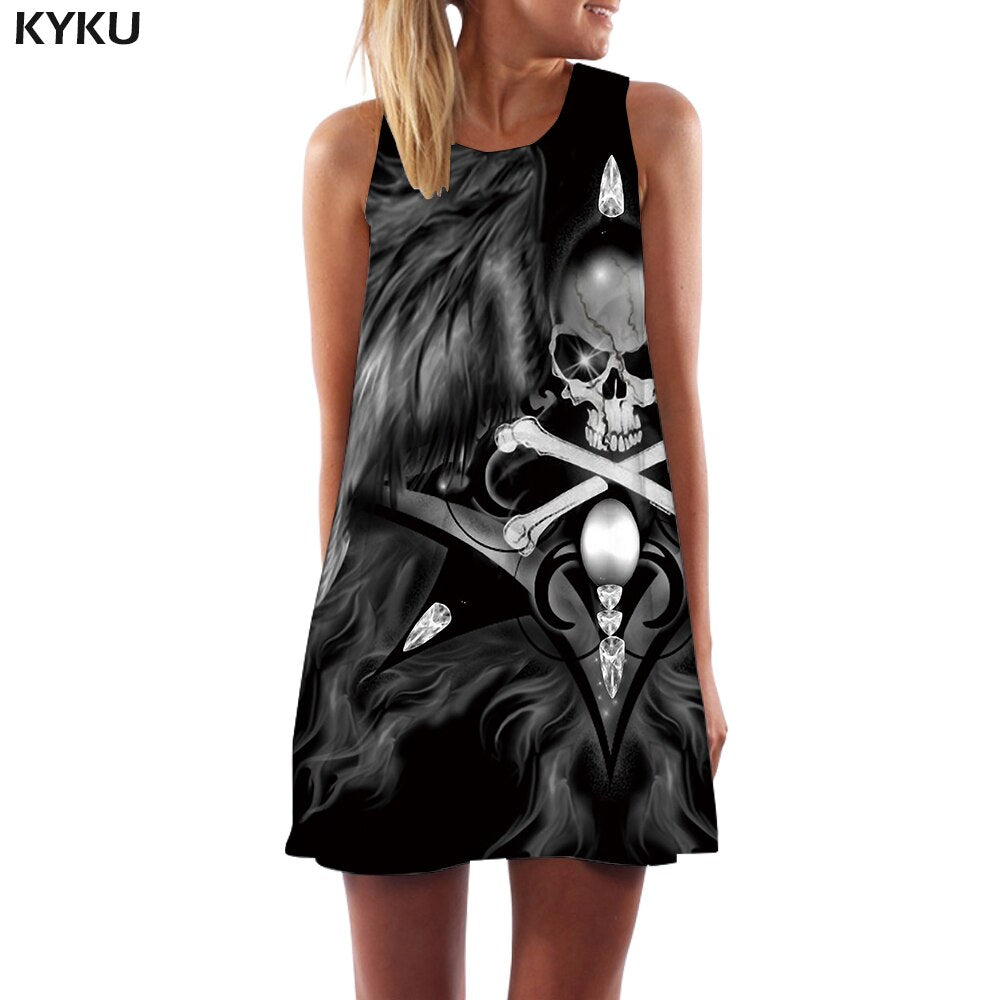 Brand Skull Dress Women Grim Reaper Short Skeleton