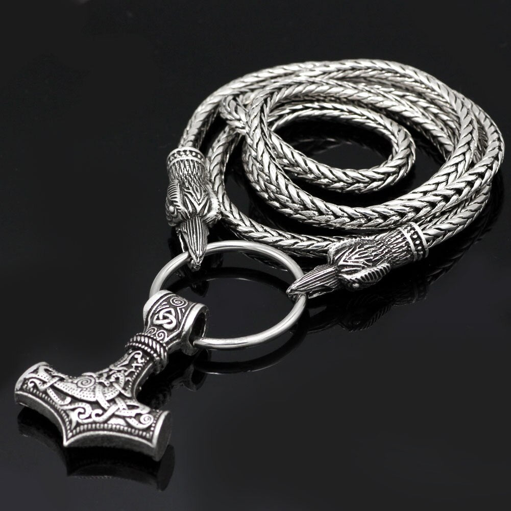 Cord Odin's  Ravens Of Thor's Hammer Mjolnir Scandinavian Axe Wolf Pendant