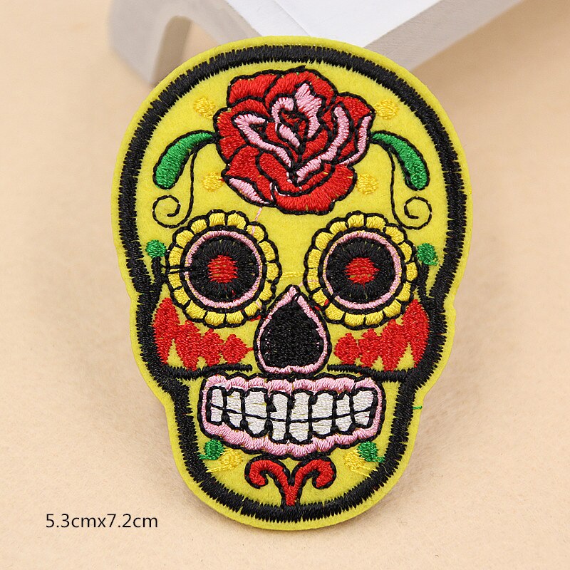 Set of 9pcs Sugar Skull Embroidery Patches Various Style Flower Rose Skeleton