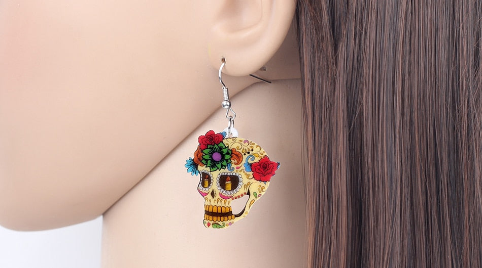 Floral Skull Earrings Dangle Drop New Fashion Earrings