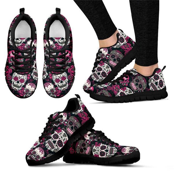 Trendy Sugar Skulls Art Brand Women Shoes Flats Sneakers Casual Comfortable