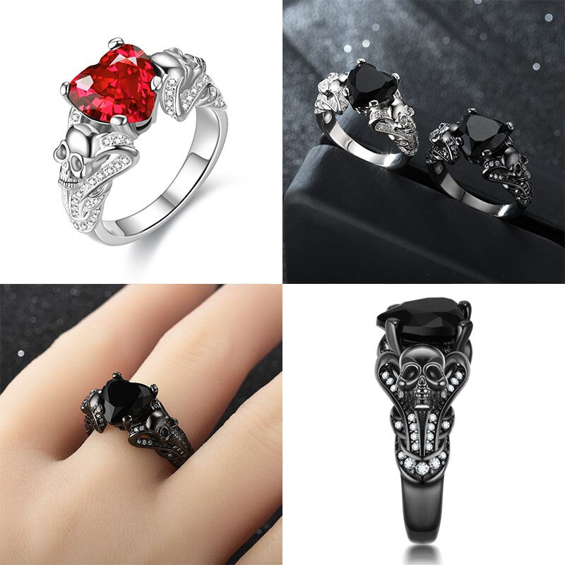 Fashion Punk Skull Wedding Heart Crystal CZ Gothic