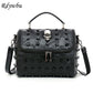 Women Real Split Sheep Leather Messenger Bag Rivet Skull