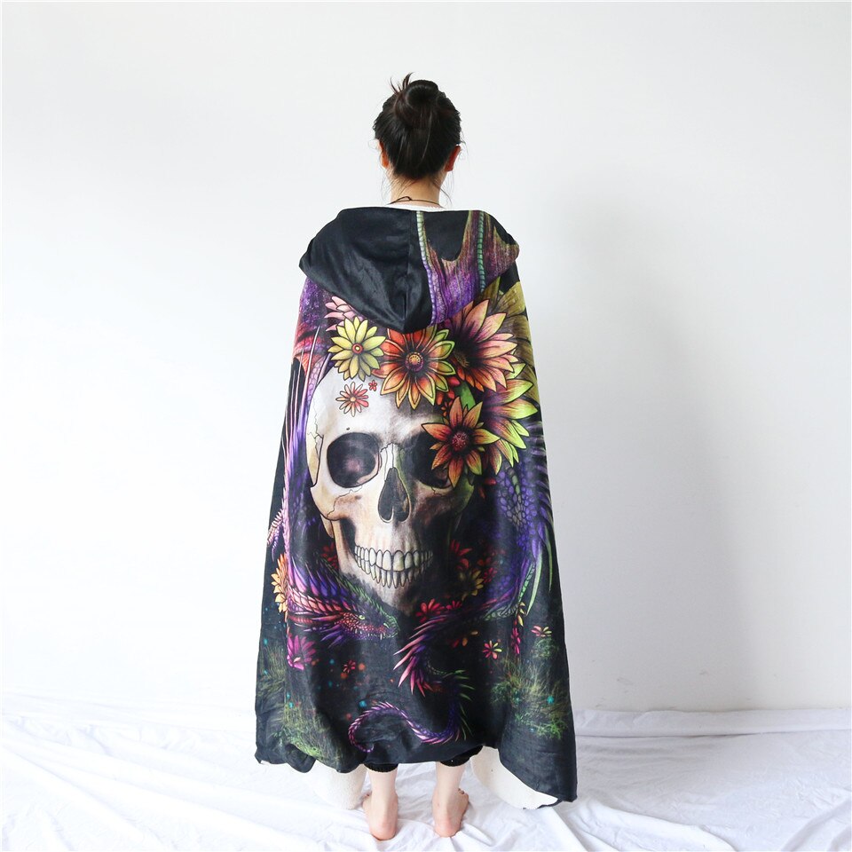 Flowery Skull by SunimaArt Hooded Blanket Flower Dragon