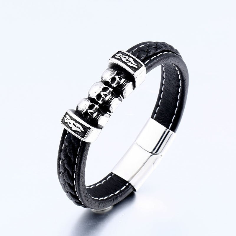 Steel soldier THREE skull punk man bangle bracelet