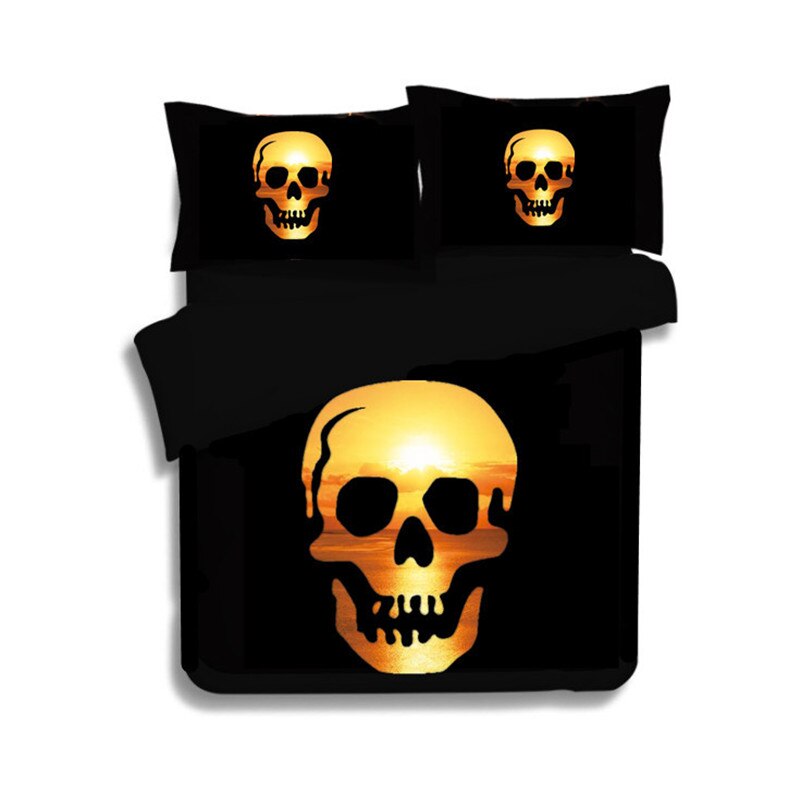 3D Skull Bedding Sets Black Gold Color Duvet Covers King Size Bed Europe