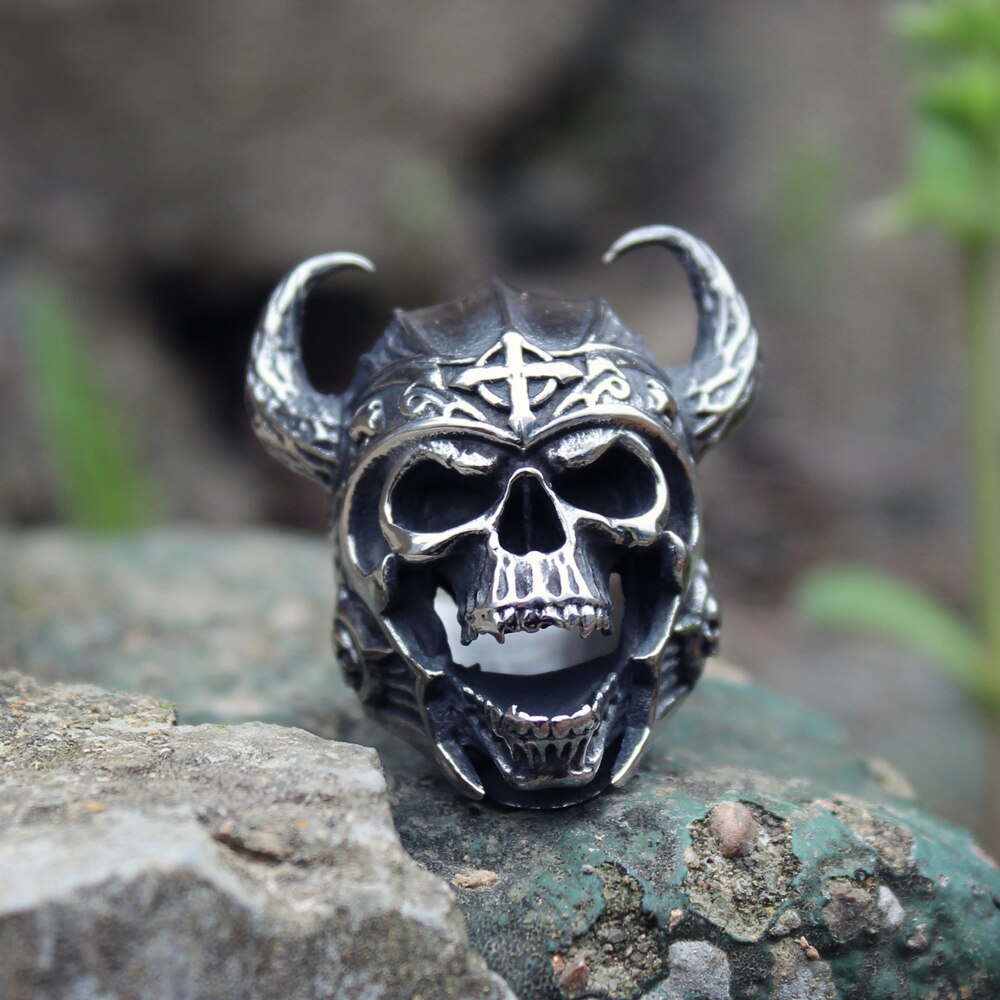 Stainless Steel Viking Warrior Skull Rings Mens Punk Nordic God