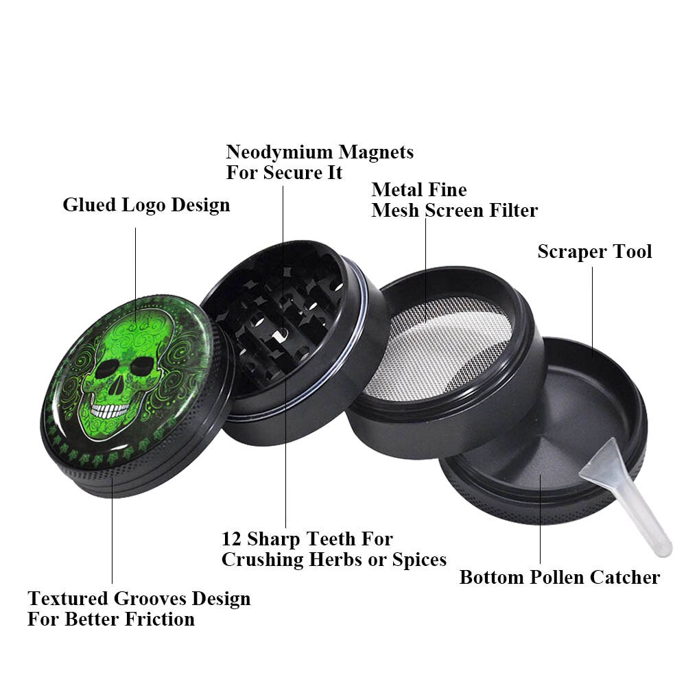 Sugar Skull Series Aluminum Herb Grinder 50MM 4 Piece Metal Tobacco Grinder  Grinders Crusher Smoke  Accessories