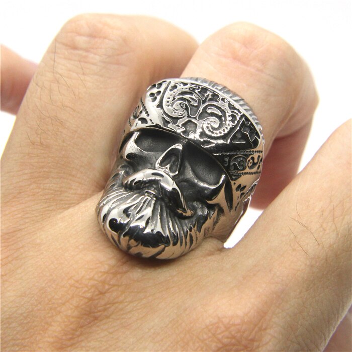 Stainless Steel Mens Biker Punk Ghost Scarf Moustache Skull Ring