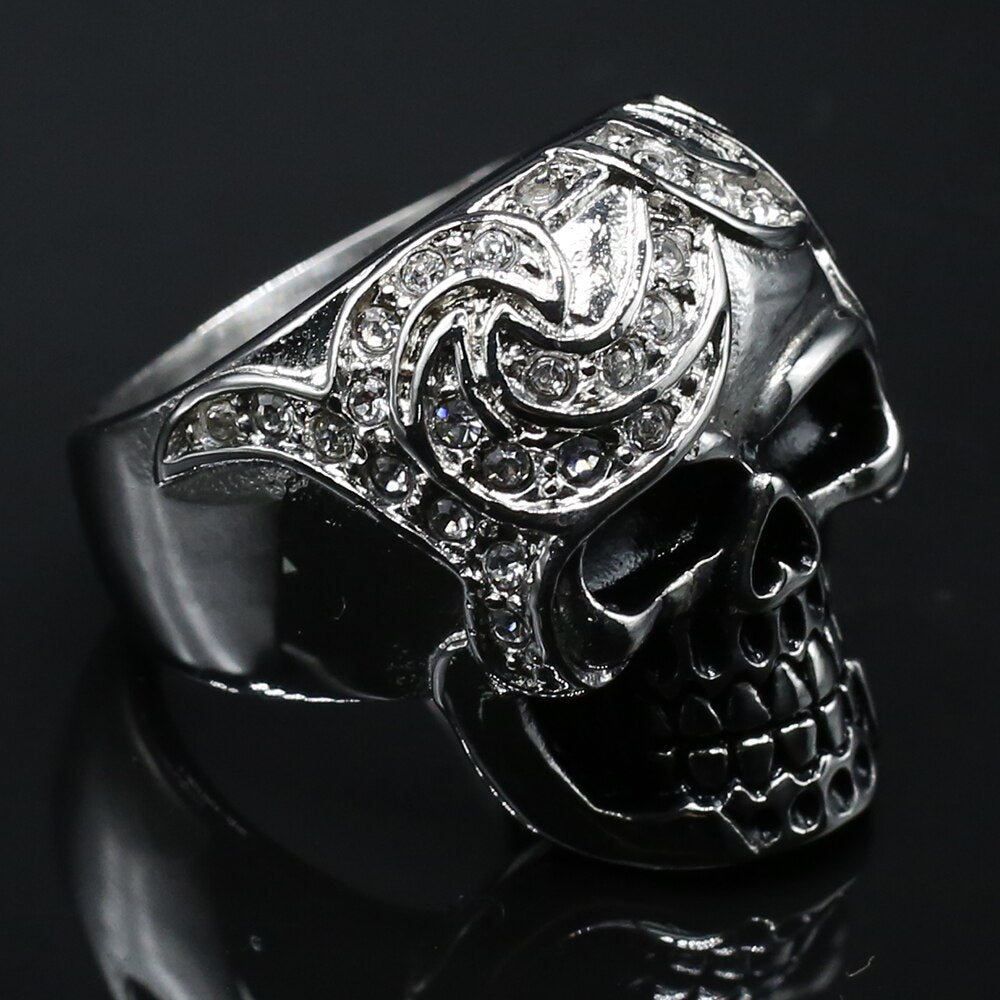 Goth Skull Ring Men Solid Stainless Steel & CZ Jewelry Ringen Punk Rock Skeleton