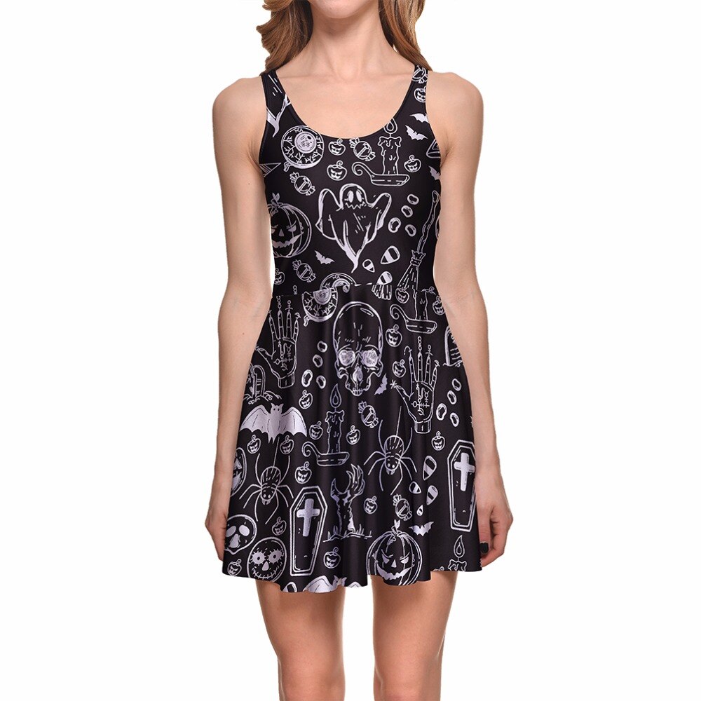 New Sleeveless Gothic Floral Skull Print Women Black