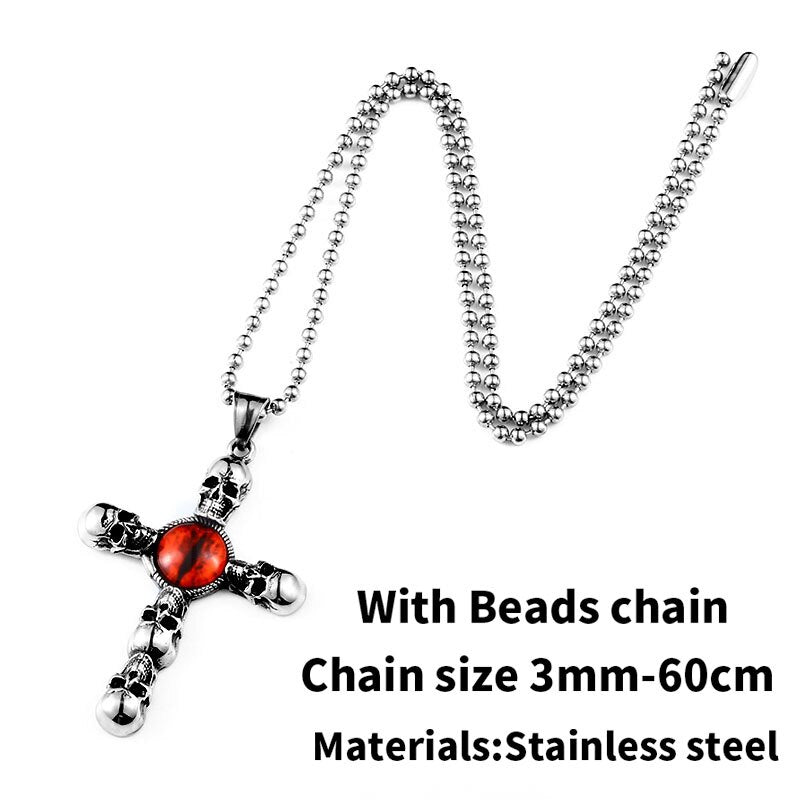 Vintage Cross Skull with Claw Evil Red Eye Necklace Pendant