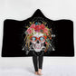 Sugar Skull Flower Hooded Blanket For Adults Kids Floral Gothic