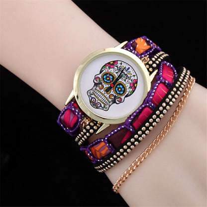 Fashion bracelet watch women sugar skull pattern