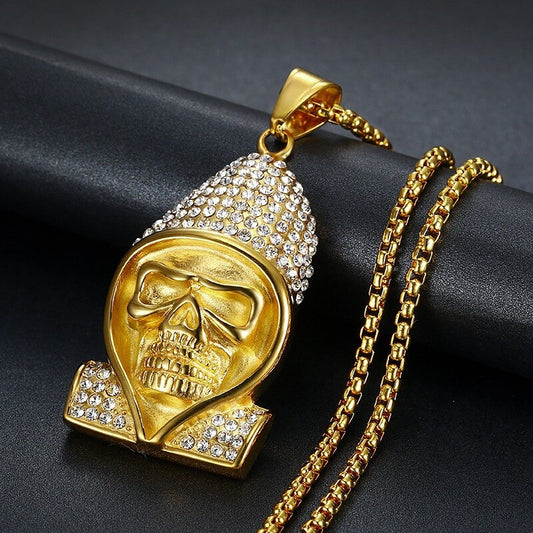 Hip Hop Iced Out Bling Rhinestone Titanium Stainless Steel Gold
