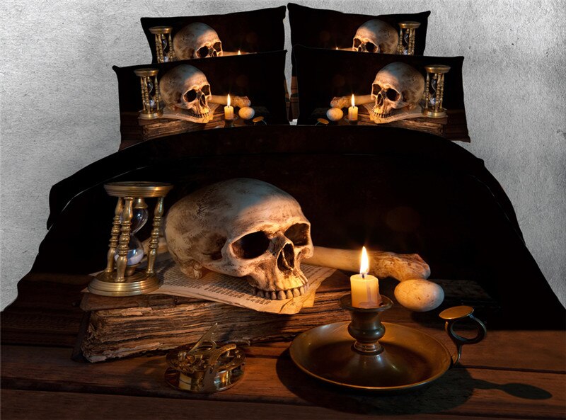 3pcs all kids dark color bedroom set with sugar skull bedding