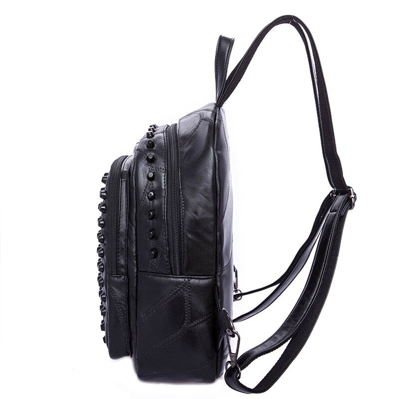 Luxury Leather Backpack Women Rivet Skull Backpacks