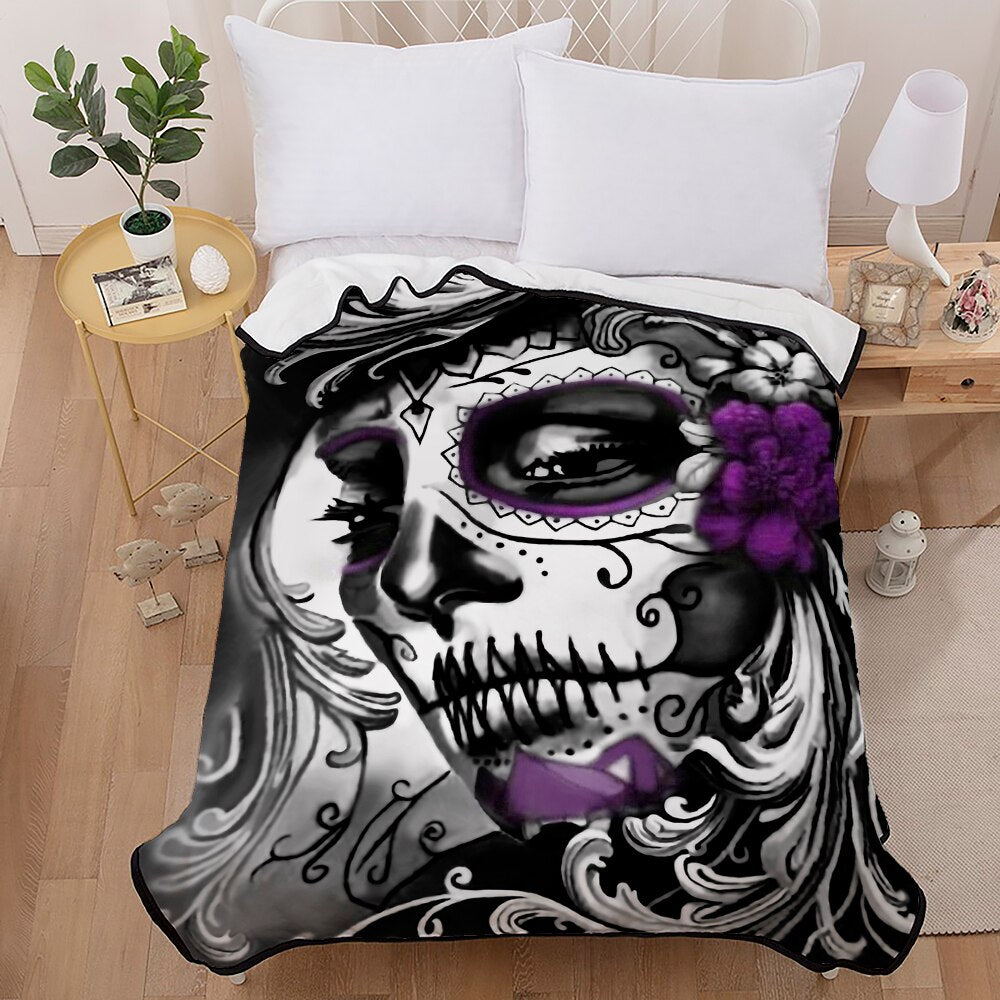 3D Banket skull face design Thin Quilt Bedspread 150x200cm Fleece Throw Blankets