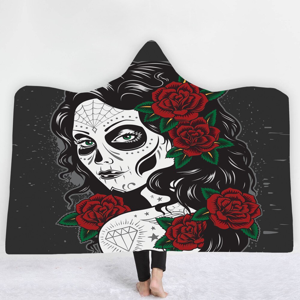 Unique Customized Skull Girl Print Hooded Blanket Day of the Dead