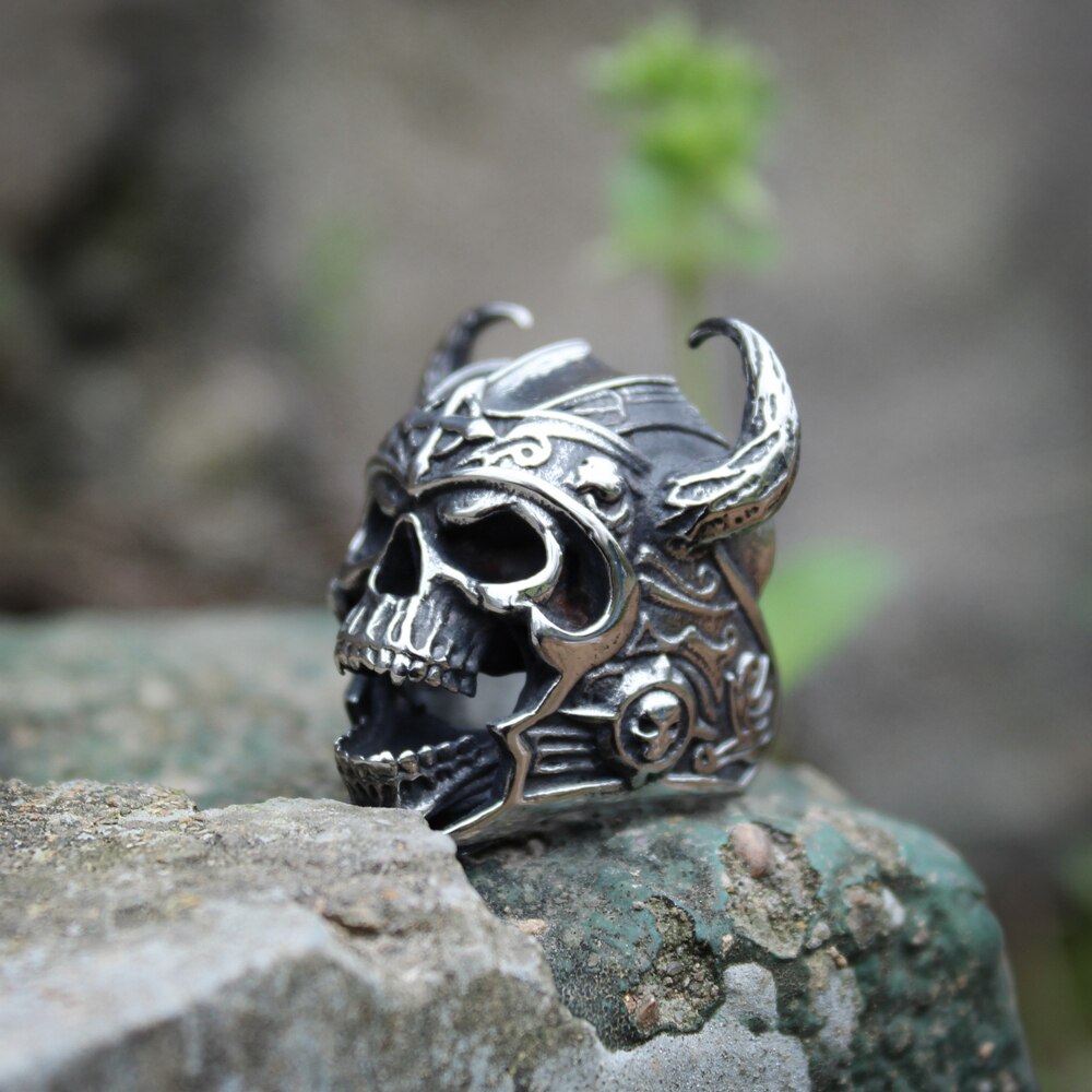 Stainless Steel Viking Warrior Skull Rings Mens Punk Nordic God