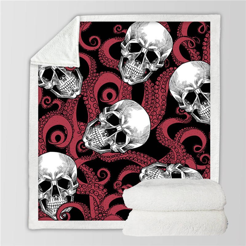 Octopus and Skull Sherpa Blanket Tentacles Hand Soft Plush Throw Blanket