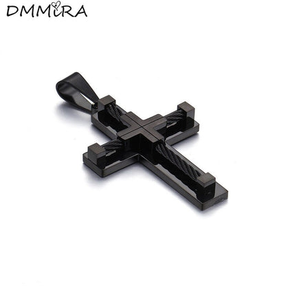 Fashion Men Punk Male Cross Jesus Pendant Black Titanium