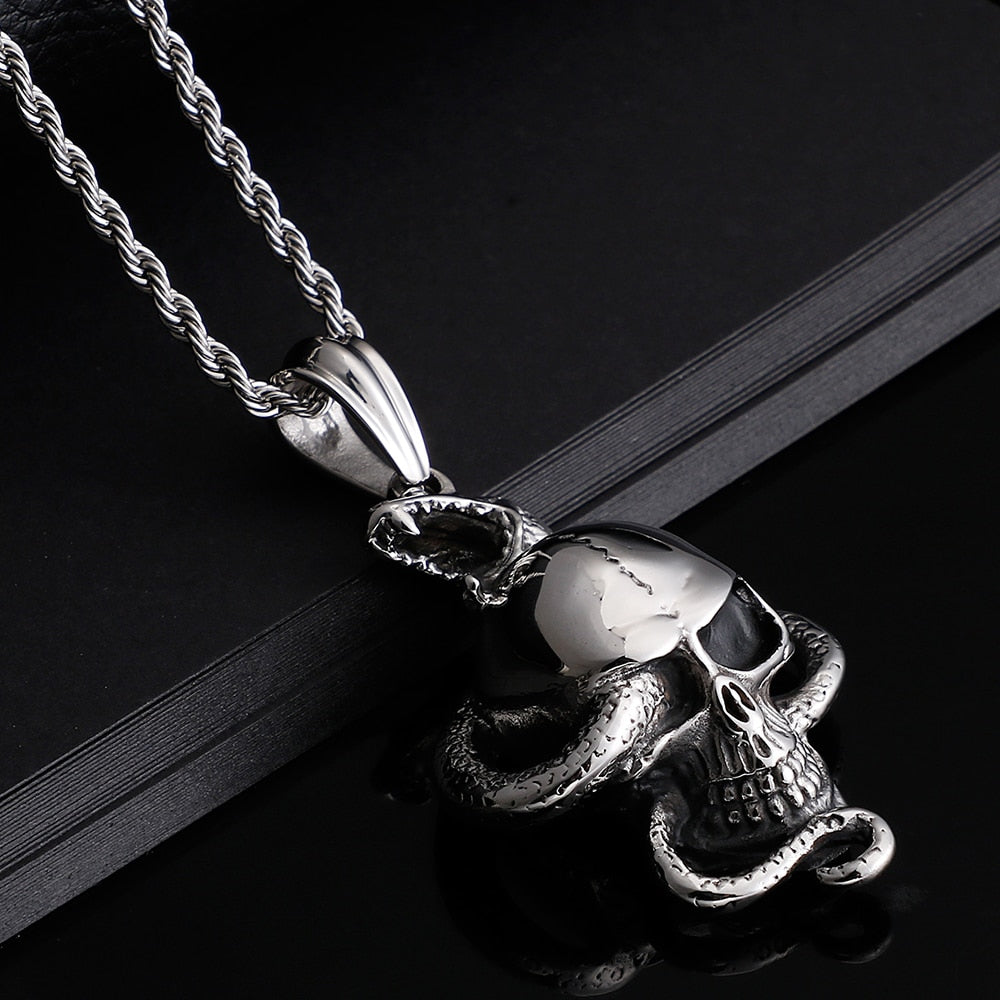 Hiphop Rocker Skull & Snake Stainless Steel Pendant Necklace