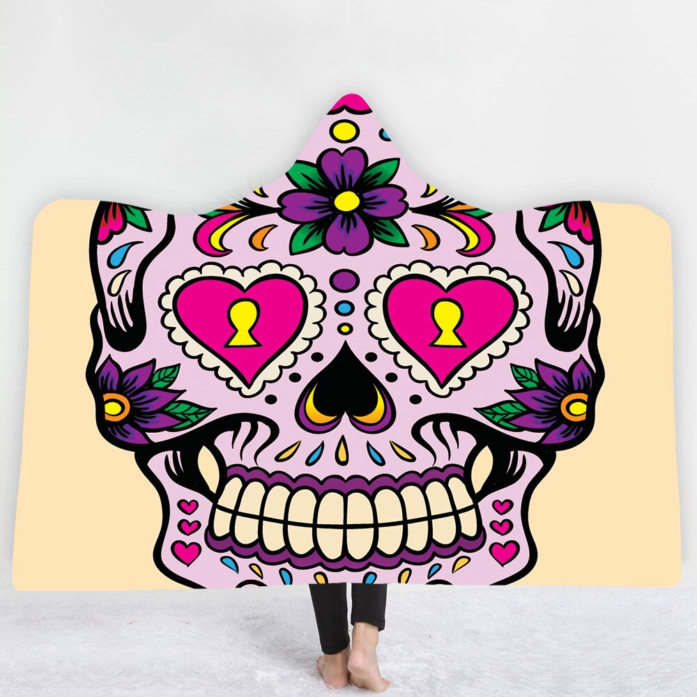 Unique Customized Skull Girl Print Hooded Blanket Day of the Dead