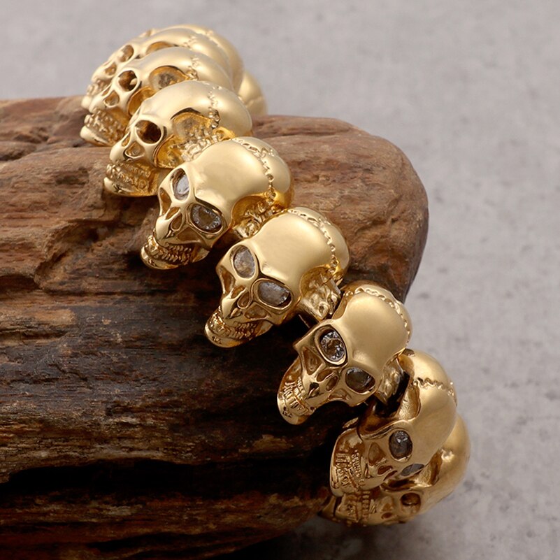 Gothic Skull Bracelet For Biker Rocker Vintage Golden