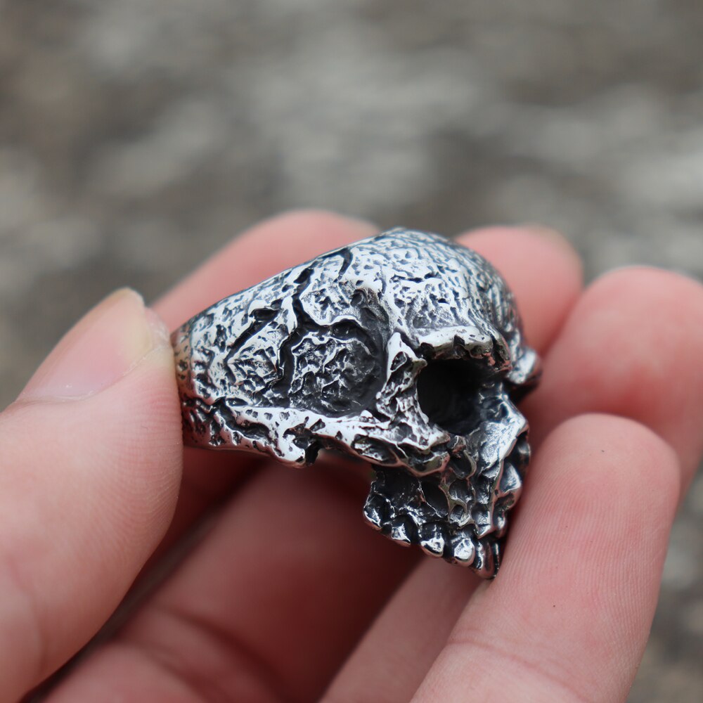 Mens Boys Vintage 316L Stainless Steel Rugged Skull Rings