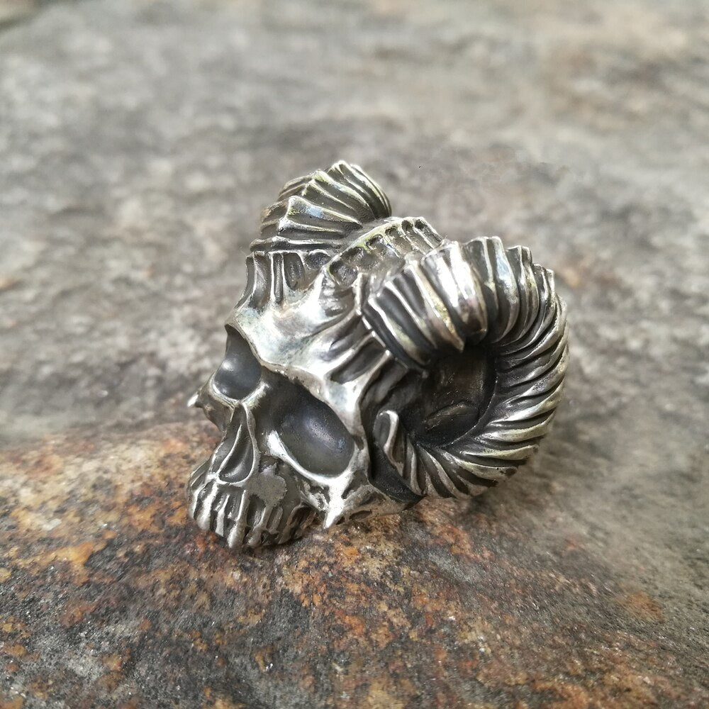 Unique Horned Devil Skull Rings Mens Satan Demon Stainless Steel