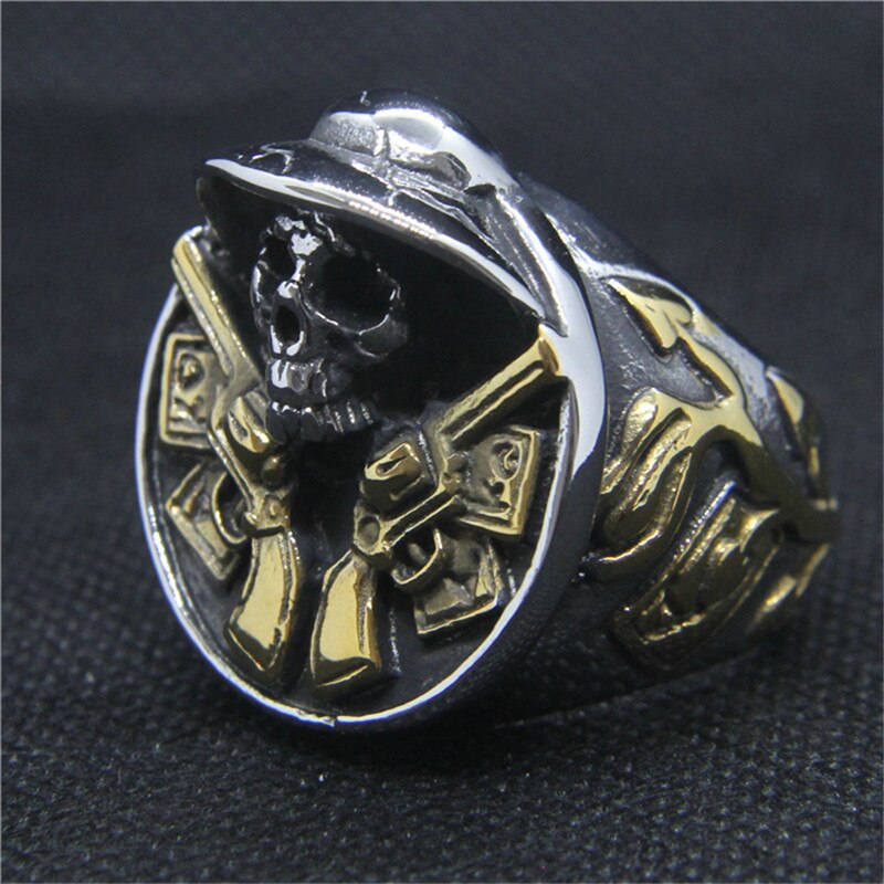 Stainless Steel Fashion Double Guns Big Man Ring