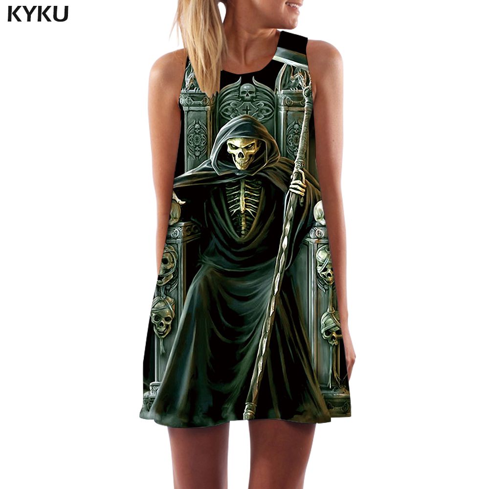 Brand Skull Dress Women Grim Reaper Short Skeleton