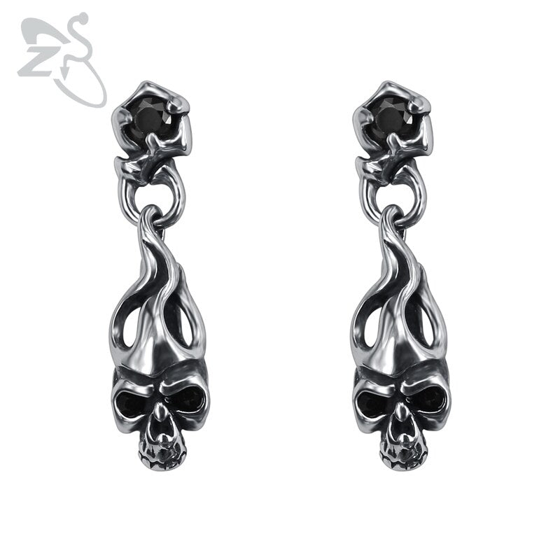 316L Stainless Steel Skull Stud Earrings Vintage Retro Silver