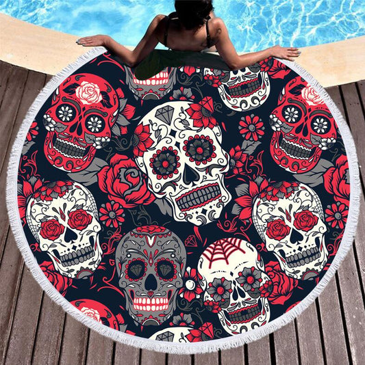 Sugar Skull Colorful Round Beach Towel Floral