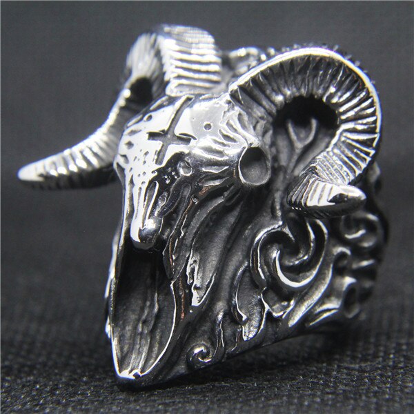 Stainless Steel Women Mens Fashion Horn Goat Cross Skull Ring