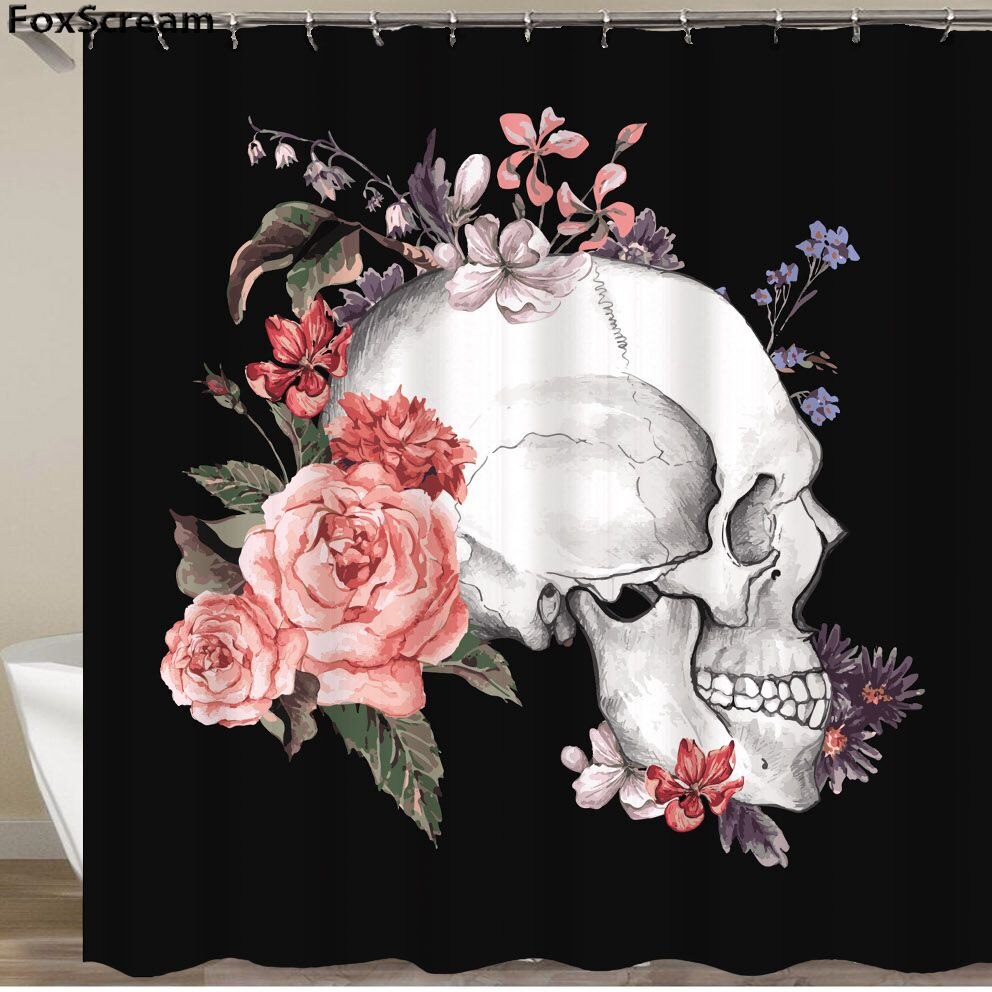 Mexican Fabric Sugar Skull show Curtains Cartoon Colored Skull  Shower Curtain Bathroom Waterproof  Polyester With Hooks