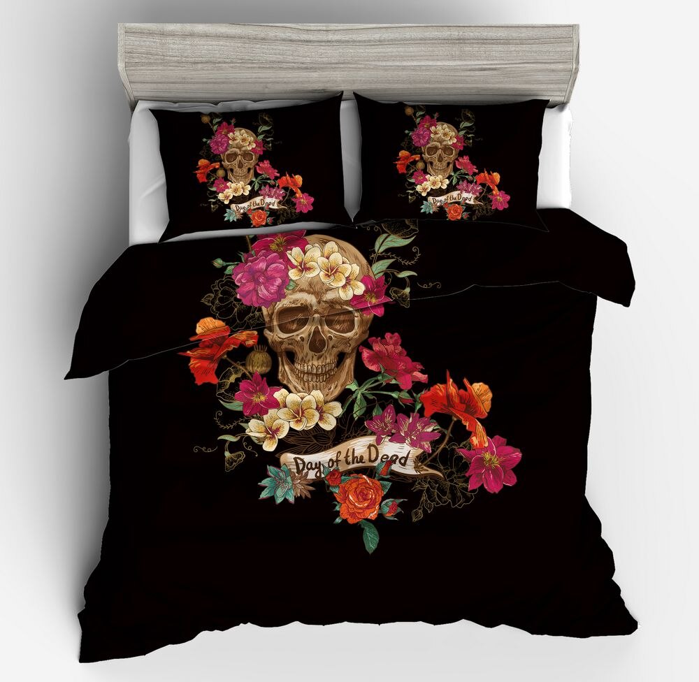 Halloween Fashion Sugar Skull Bedding Set Floral Bed Duvet Cover