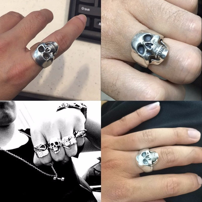 Real Sterling 925 Silver Skull Rings For Men Domineering Tooth Vintage