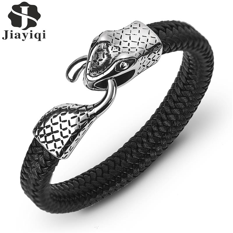 Unique Punk Leather Bracelet Men New Stainless Steel