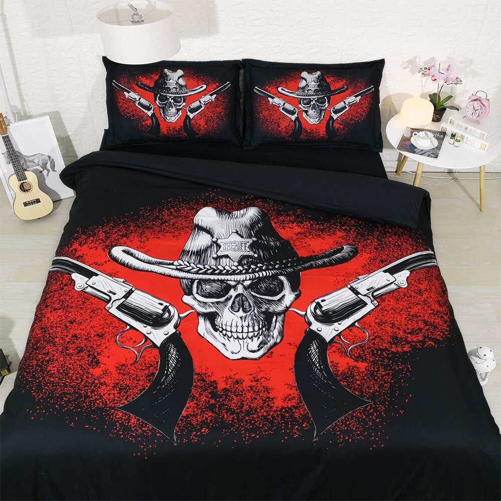 3pcs all kids dark color bedroom set with sugar skull bedding