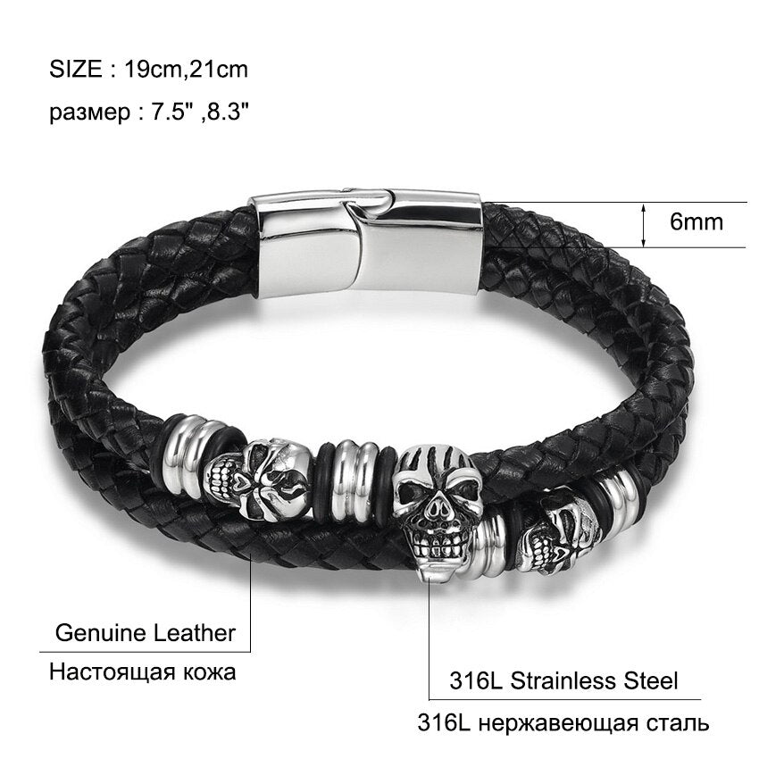 Snake Chain Leather Bracelets Rope Chain with Skeleton Pattern