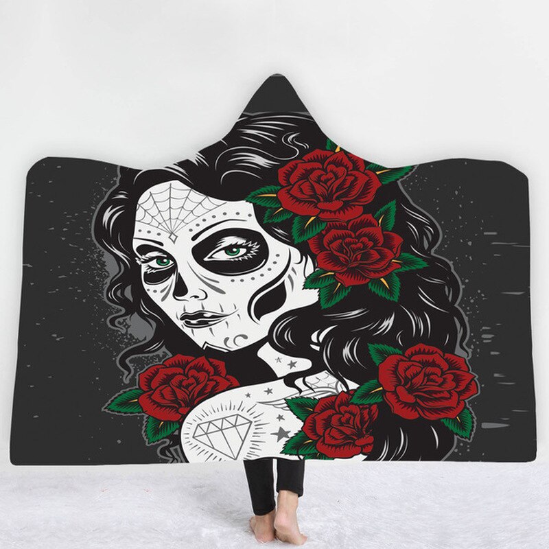 sugar skull blanket 3D Printed Plush Hooded Blanket