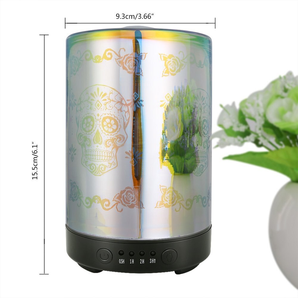 Essential Oil Diffuser Metal Skull Flower Pattern 7 Color Changing Lights