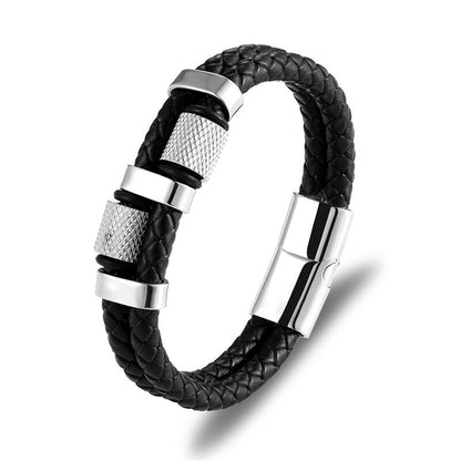 Punk Genuine Leather Bracelet Double Layer Black Gold